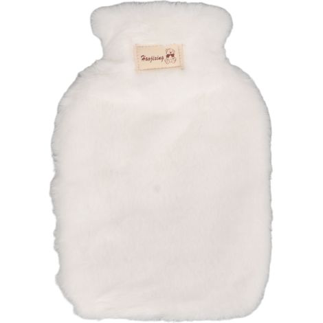 Bouillotte en peluche 1000ml, large ouverture antidérapante, couverture douce lavable, pour école bureau, blanc (1/5)
