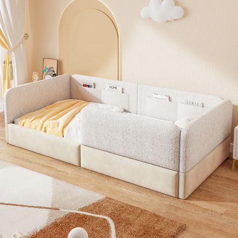 Bett 90x200 mit Stauraum gepolstert Weiß Samt OKMYHOME (1/5)