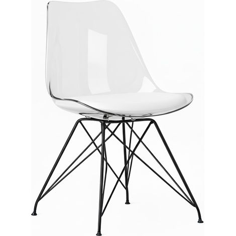 ORION91oficial® - Silla VEGA Estructura Negra Asiento Transparente Acolchado Piel Sintética Color Blanca– 48 x 41 x 82 cm Comedor-Oficina-Salón-Teletrabajo-Cocina - spaziOrion91 - Unidad (1/5)