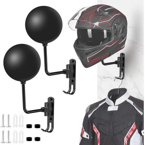 Support de Casque Moto, Porte de Casque Mural de Rotation 180° Affichage avec Double Crochet Suspension pour Rangement Exposition Décorative de Casques de Moto Vélo Baseball (1/5)