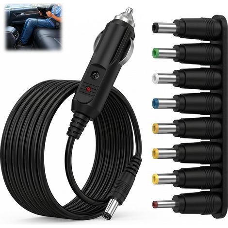 Câble Chargeur Voiture 12V avec 8 Embouts DC 5.5 x 2.1 mm, Adaptateur Allume Cigare Universel pour Routeur, Caméra IP, LED, Haut-Parleurs, Boîtiers TV et Autres Appareils 12V, Fusible et Voyant LED (1/5)