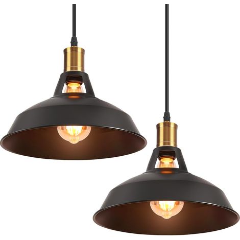 Lot de 2 Suspension Luminaire Industrielle 27 CM Rétro Lustre Plafonnier en Métal E27 Éclairage de Plafond Vintage Lampe Suspension pour Cuisine Salon (1/4)