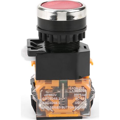 Interrupteur à bouton-poussoir rouge à tête plate autobloquant LA38-11BNZS (LA38-11S) (1/5)