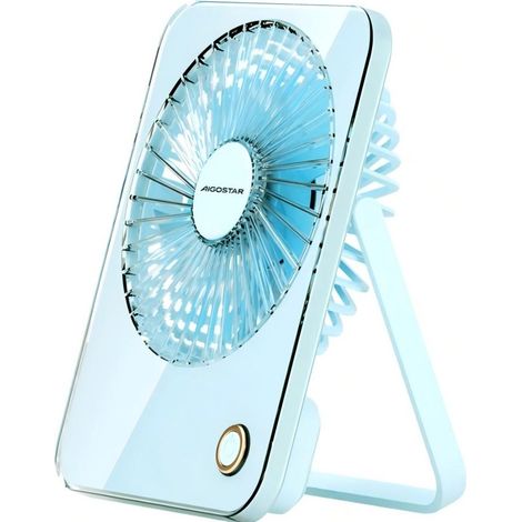 Ventilateur de bureau Aigostar bleu, mini ventilateur de 7,6 cm (3 pouces), 5 pales, 3 vitesses, 3600 mAh, silencieux, pour bureau et chambre. (1/3)