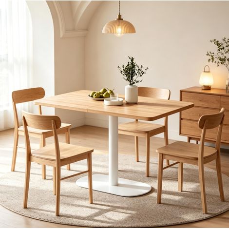 Mesa de comedor 120/70/75 cm en roble y blanco con base central de metal (1/5)