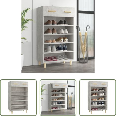 vidaXL Armoire scandinave - Armoire à chaussures Gris béton 60x35x105 cm Bois d'ingénierie (1/5)