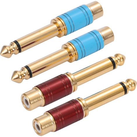 10 Stück 6,35 mm (1/4 Zoll) Stecker auf Cinch-Buchse Audio-Adapter, vergoldet (rot und blau)