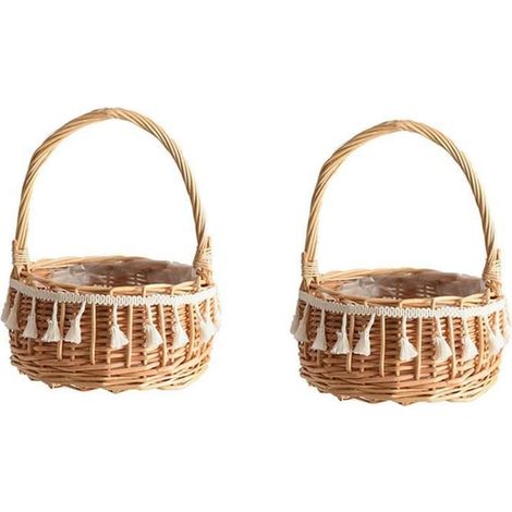 2X Panier de Rangement Tiss et Paniers de Demoiselle DHonneur de Mariage en Osier Panier de Fleurs en Rotin pour la PANIER