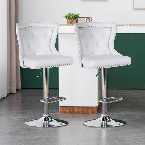 Barhocker 2er Set Samt Weiß Höhenverstellbar mit Löwenring-Griff (1/5)
