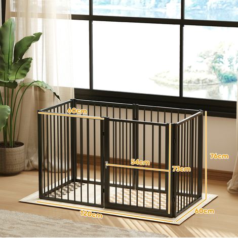 Parque para cachorros de 76 cm, 8 elementos con puerta, acero negro DESVIAE (1/4)