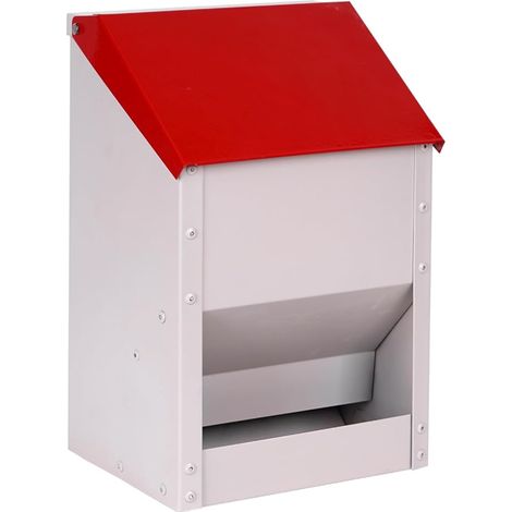 Poultry Food Dispenser Galvanised with Hanging Lid, Wall Mounted for Outdoor Chicken Duck (1/5)