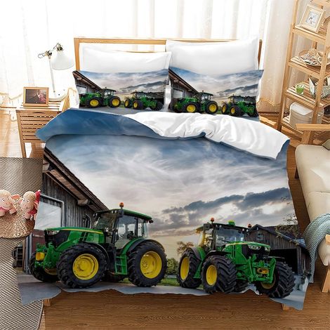 Housse de Couette Tracteur 200 x 200 cm,Linge de Lit pour Enfants,Housse de Couette en Microfibre avec 2 Taies d'oreiller 50 x 75 cm (Tracteur 1) - 200x200 cm (1/5)