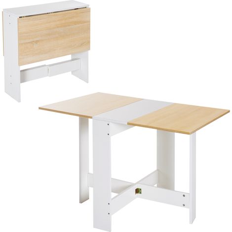 Table de cuisine pliable 103L x 76l x 74H cm en bois bicolore chêne blanc