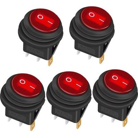 5 pièces Interrupteur à Bascule Étanche 12V 20A ON/OFF 3 broches 2 positions Commutateur à bascule Indicateur LED pour Voiture Camion Bateau Appareils électroménagersKCD1-8-101NW-BU,Rouge (1/5)