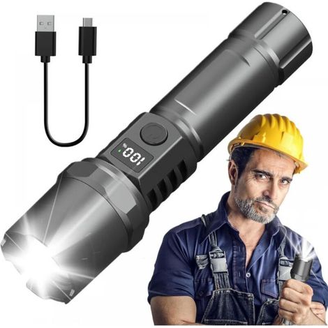 Lampe de poche de camping rechargeable, lampe de poche de randonnée puissante, lampe de poche d'extérieur haute luminosité à 3 modes (1/4)