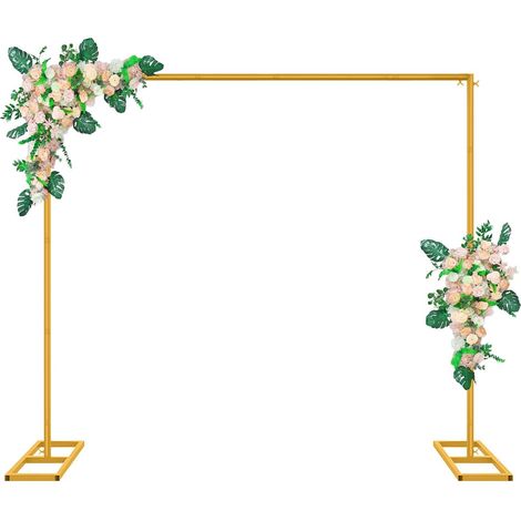 1 Arche de Mariage Réglable 2M, Structure Carrée Dorée, Support Décoration Fête