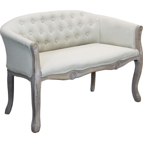 Divano vintage in tessuto beige con struttura in legno decorata Parigino (1/2)