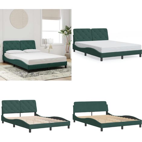 Bettgestell ohne Matratze Dunkelgrün 140x200 cm Samt - Bettsofa - Samtkissen - Doppelbett - Boxspringbetten - Lattenrost - Home & Living