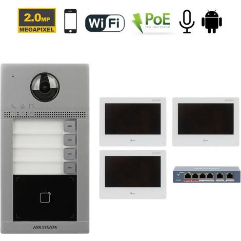 Hikvision Videocitofono senza fili Wi-Fi IP + Posto esterno DS-KV8113-WME1 + Monitor 7" DS-KH9310-WTE1 + Switch DS-3E0106HP-E Nr.03 Monitor