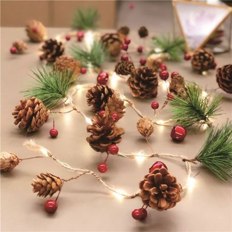 1pc, Christmas Decoration String Lights, Green Leaves Pine Needles Pine Cone Mushroom String Lights, New Year Decoration, Battery-Free (199.95cm 20 Leds), Office Decoration, Room Decoration, Wedding D (1/5)