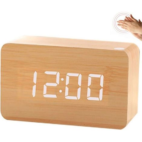 Horloge - Réveil numérique en bois - Date 12/24 heures - Éclairage LED (1/4)