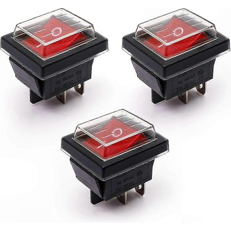 Trois interrupteurs à bascule étanches, bipolaires à double direction AC 16A/250V 20A/125V, interrupteur marche/arrêt rouge. (1/5)