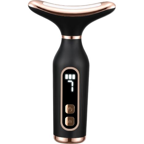 Appareil de massage visage et cou LED 7 couleurs avec fonction chauffante et 7 modes de vibration, écran LCD, rechargeable, portable, noir (Type C). (1/5)