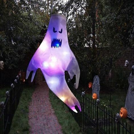 Grandes guirlandes lumineuses LED d'extérieur pour Halloween, fantômes suspendus, accessoires d'horreur pour bar et maison, décoration de fête d'Halloween, 130 x 60 cm, démon