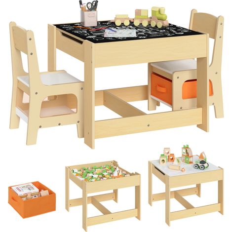 WOLTU 3 uds Grupo de Asientos para Niños Mesa y 2 Sillas con Espacio de Almacenamiento para Juegos de Niños en Edad Preescolar Muebles para Niños