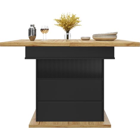 CHICFURN Tavolo estensibile 110-140x80 cm in MDF nero/naturale con vano (1/5)