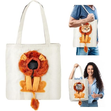 Sac pour chat, sac en toile portable pour chats, sac à bandoulière en toile en forme de lion pour animaux de compagnie, sac à main (1/5)
