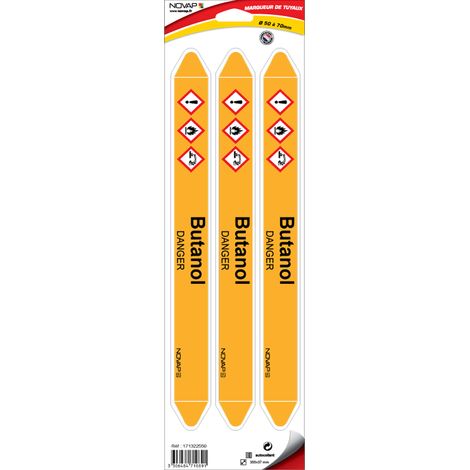 Planche de 3 marqueurs de tuyauterie 355 x 37 mm pour Ø 50 à 70 mm - Butanol - 4710891