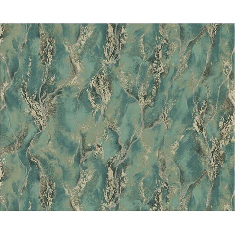 Graphic wallpaper wall EDEM 421ST28 hot embossed non-woven wallpaper slightly textured stone look and metallic highlights green emerald green brown gold 10.65 m2 (114 ft2) (1/5)