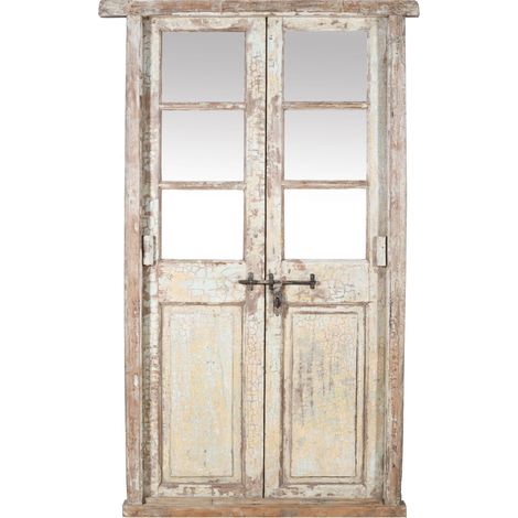 Porte d'entrée en bois massif et fer forgé pour intérieur ou extérieur, ancienne et médiévale, avec cadre et vitrage. (1/5)