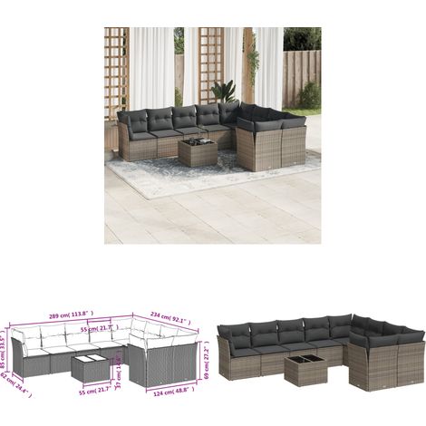 10-tlg. Garten-Sofagarnitur mit Kissen Grau Poly Rattan - Gartenmöbel Set - PE-Rattan Möbel - Outdoor Sofa - Esstisch - Lounge Garnitur - Home & Living (1/3)