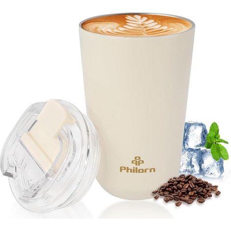 Thermobecher Kaffee to go 380ml Weiß Deckel Edelstahl (1/5)