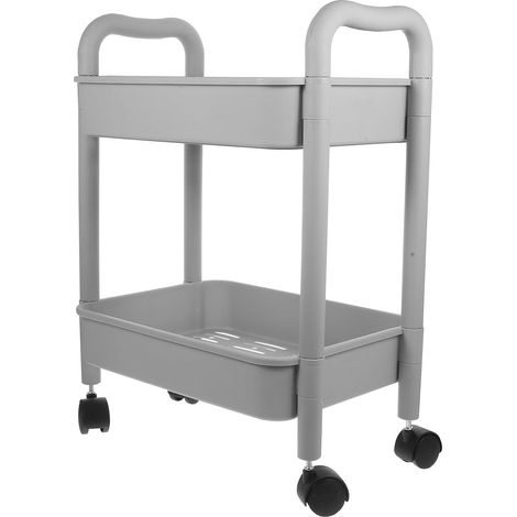 Chariot de Rangement Mobile Gris à 2 Niveaux roulettes Étagère en PP Robuste Cuisine et Petite Salle de Bain Rangement Compact et Fonctionnel pour Organiser Facilement (1/5)