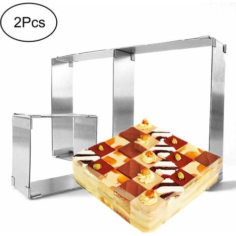 Lot de 2 Cadres de Cuisson rectangulaires réglables en Acier Inoxydable pour Petits et Grands gâteaux et Pizzas (1/4)