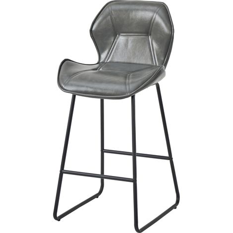 Set aus 2 Barhockern aus grauem Kunstleder mit Rückenlehne, Metallgestell und Fußstütze (1/5)