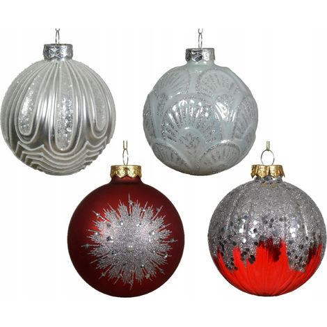 Adorno navideño de cristal de 8 cm con purpurina plateada (1 unidad) (1/5)