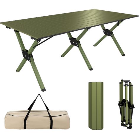 Outsunny 4ft Folding Camping Table, Picnic Table with Roll Up Top, Green (1/5)