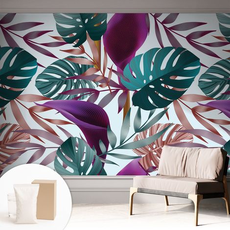 Papier peint intissé pour salon chambre à coucher peint imprimé pour mur - Colle incluse gratuite Composition tropicale 312x219 cm (1/5)