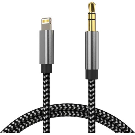 Câble auxiliaire pour 14/13/12/X/11/8/7 Pro Max Cordon auxiliaire de Voiture Lightning Jack 3.5mm Cordon Audio vers autoradio/Haut-Parleur/Adaptateur Casque (1/5)
