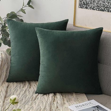 Housse de coussin, 2 housses de coussin vertes - Coussin de canapé en velours - 45 cm x 45 cm (1/4)