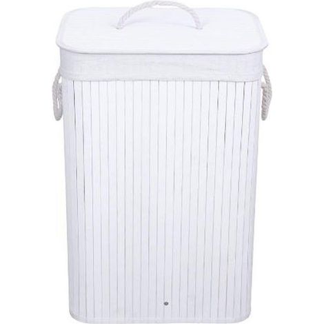Cesto porta ropa plegable de bambú 40x30x60 cm blanco