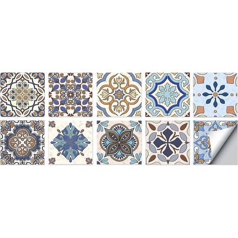 Juego de 10 pegatinas autoadhesivas para azulejos 15 x 15 cm, pegatinas azulejos PVC impermeables, papel tapiz decorativo pared resistente aceite (1/5)