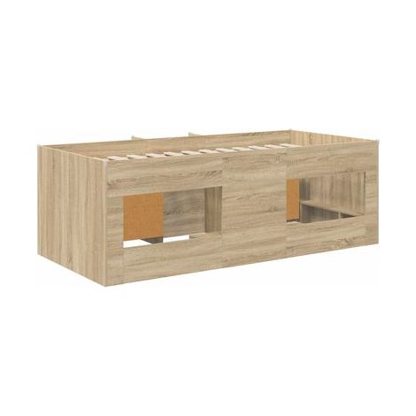 Cadre de lit mezzanine, armoire avec porte, ensemble 3 pièces, chêne Sonoma, chêne naturel élégant, meuble de chambre, design contemporain, montage facile (1/5)