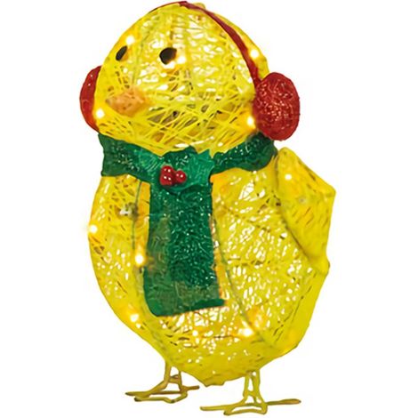 Poulet Lumineux à Écharpe - Décoration de Jardin Plat pour Pelouse, Noël et Fêtes - Sculpture Jaune Éclairée