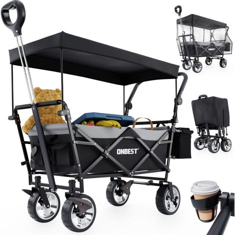 Chariot Ă bras chariot de transport pliable avec toit et housse amovible inclus sac isotherme Noir (1/5)