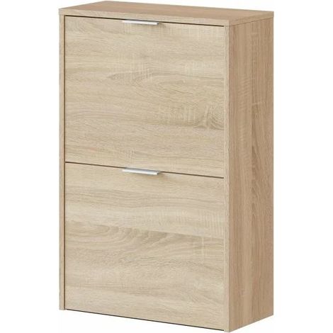 Loungitude – Meuble à chaussures scandinave ARIEL 2 abattants – Capacité 12 paires – Dimensions L50 x H76 cm – Bois naturel (1/10)